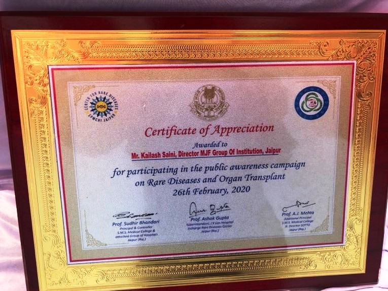 MJF Institutions is Felicitated with Award of Appreciations